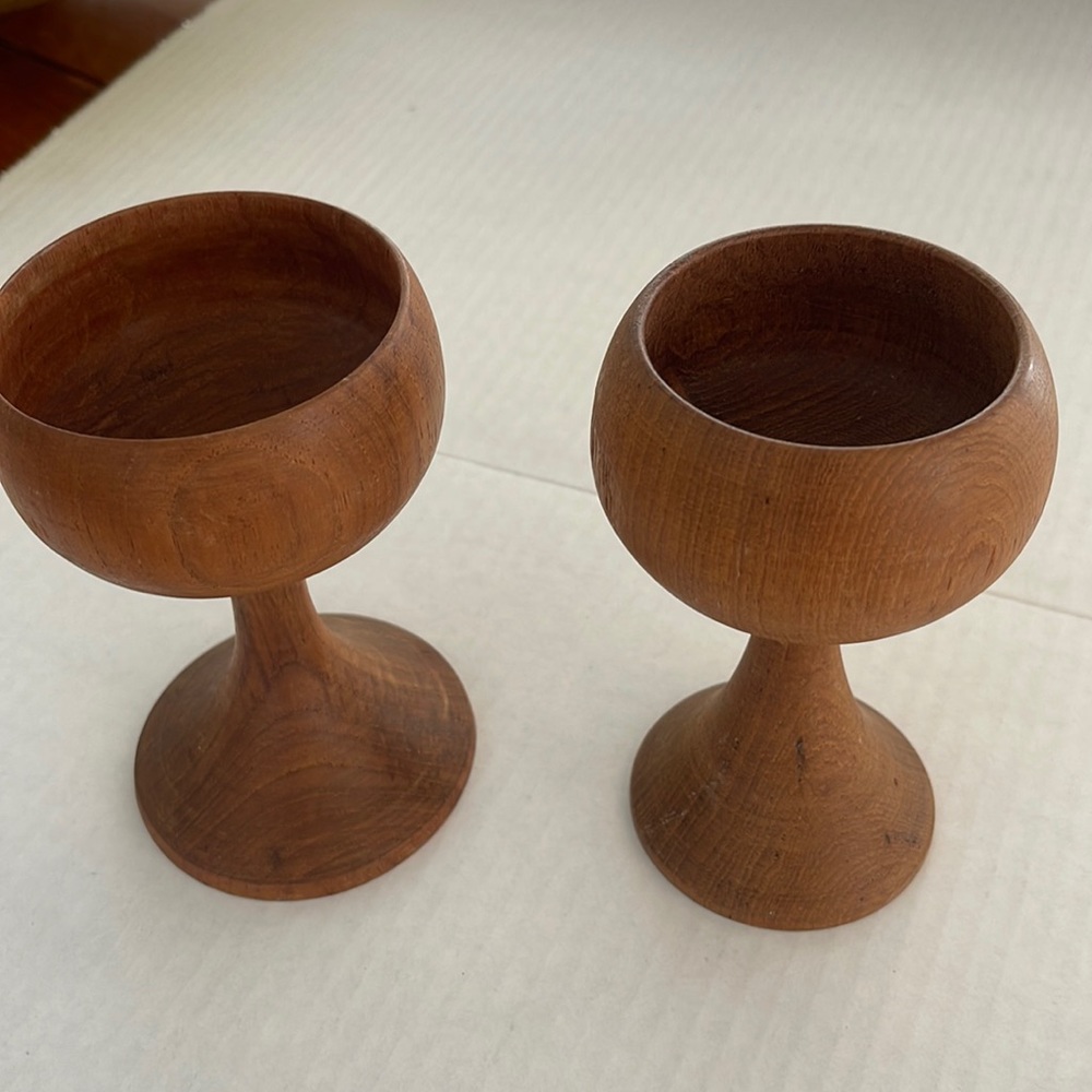 Vintage turn-wood teak goblets